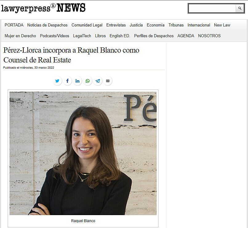 Prez-Llorca incorpora a Raquel Blanco como Counsel de Real Estate